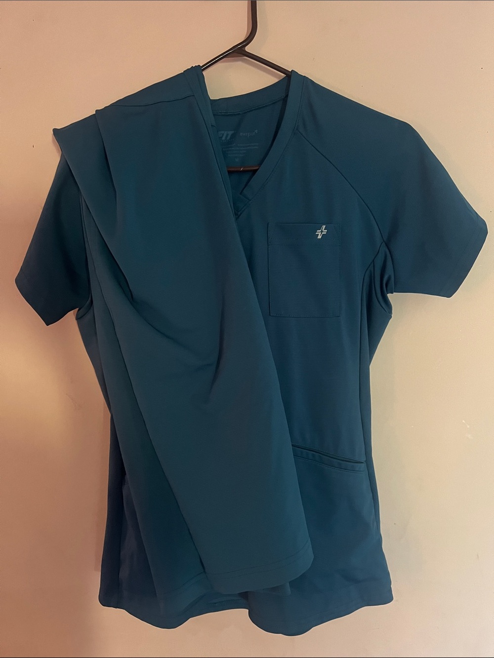 Teal Medical Scrub Top with Pocket Accent